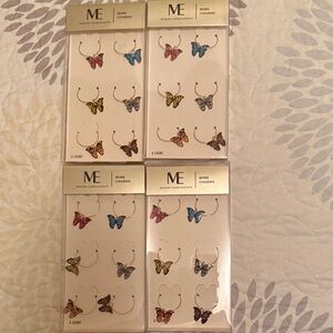 NWT BOXED ME Butterfly Wine Charms Set or Napkin Rings. Set if 24.